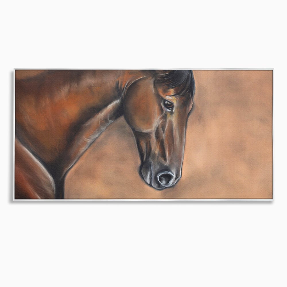 Tablou canvas cu tablou canvas cu portret de cal, in rama de aluminiu argintiu
